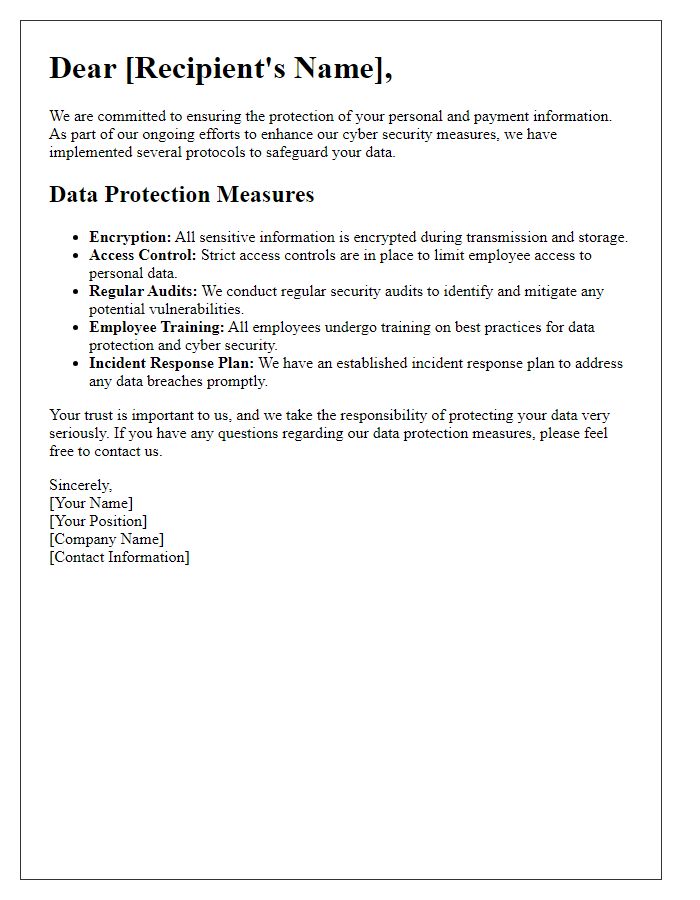 Letter template of retail cyber security data protection measures