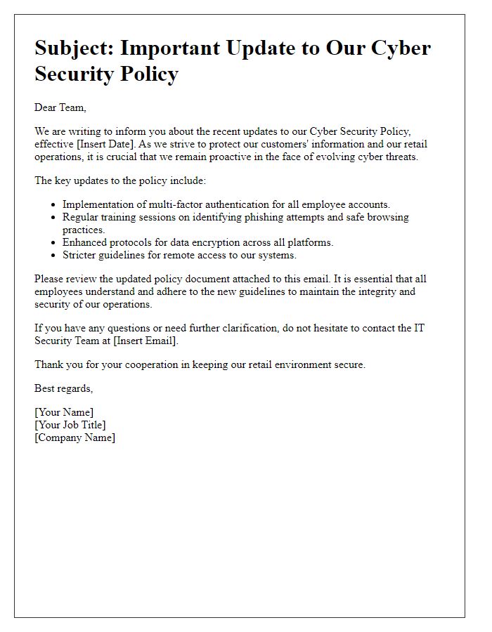 Letter template of retail cyber security policy update