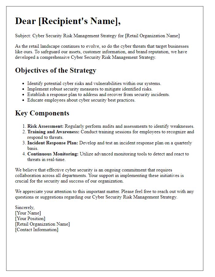 Letter template of retail cyber security risk management strategy