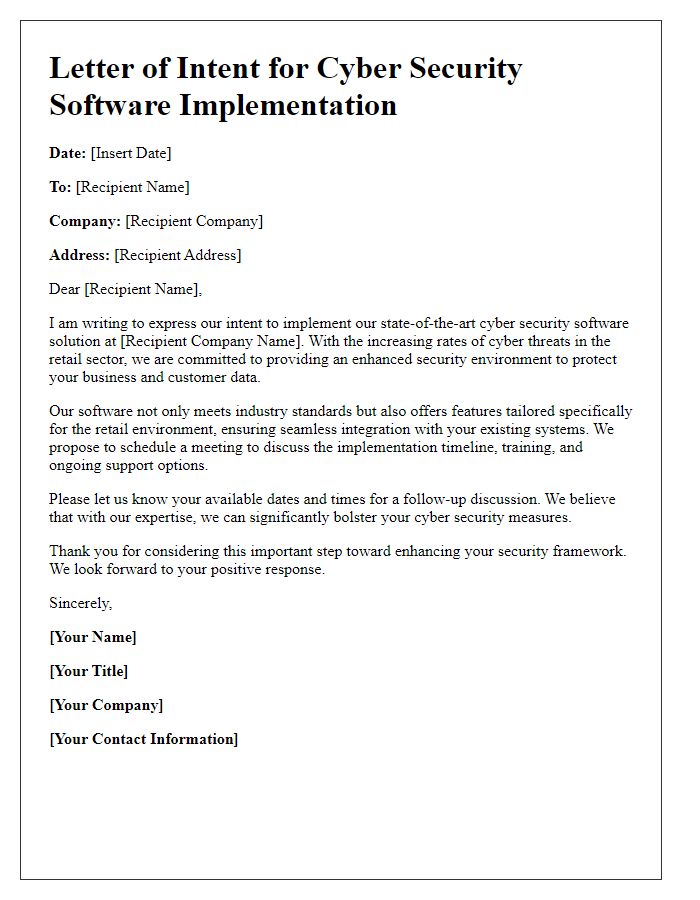 Letter template of retail cyber security software implementation