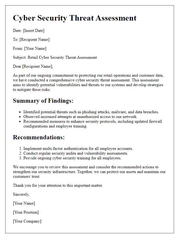 Letter template of retail cyber security threat assessment