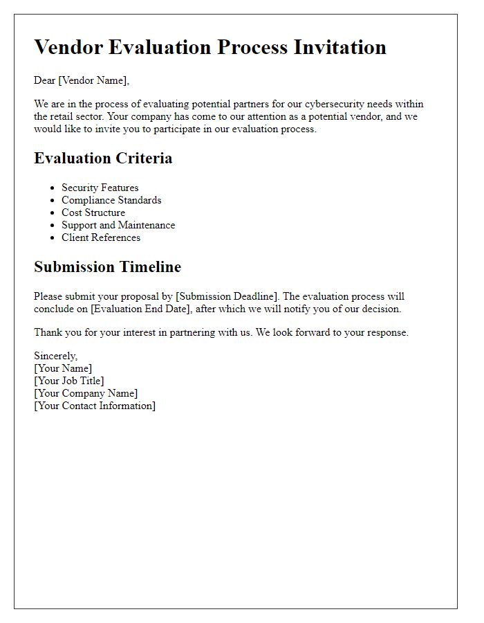 Letter template of retail cyber security vendor evaluation process