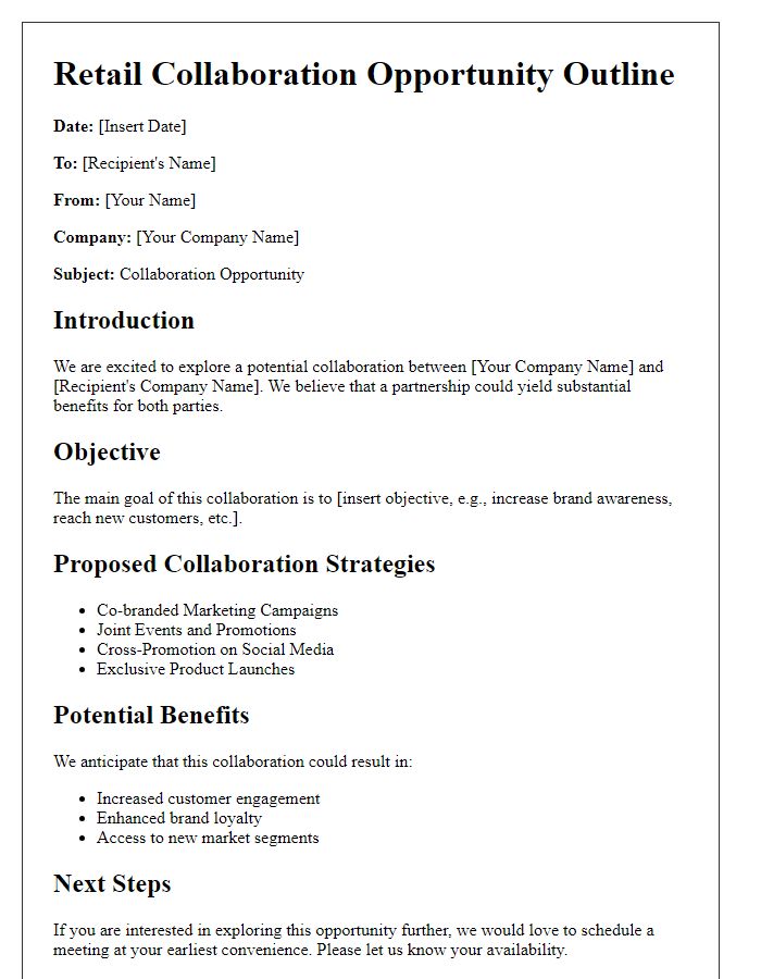 Letter template of Retail Collaboration Opportunity Outline