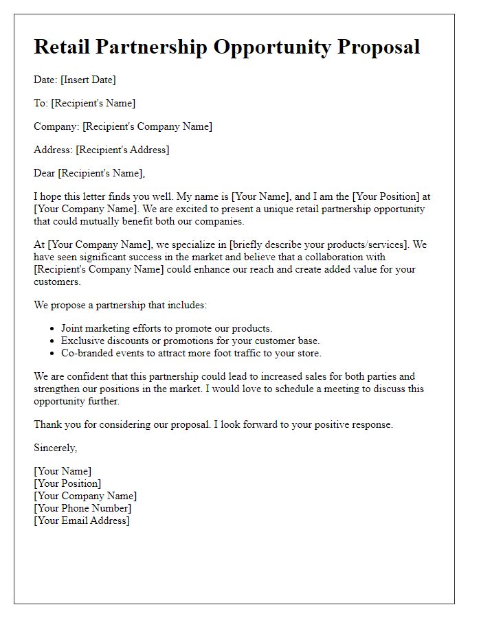 Letter template of Retail Partnership Opportunity Proposal