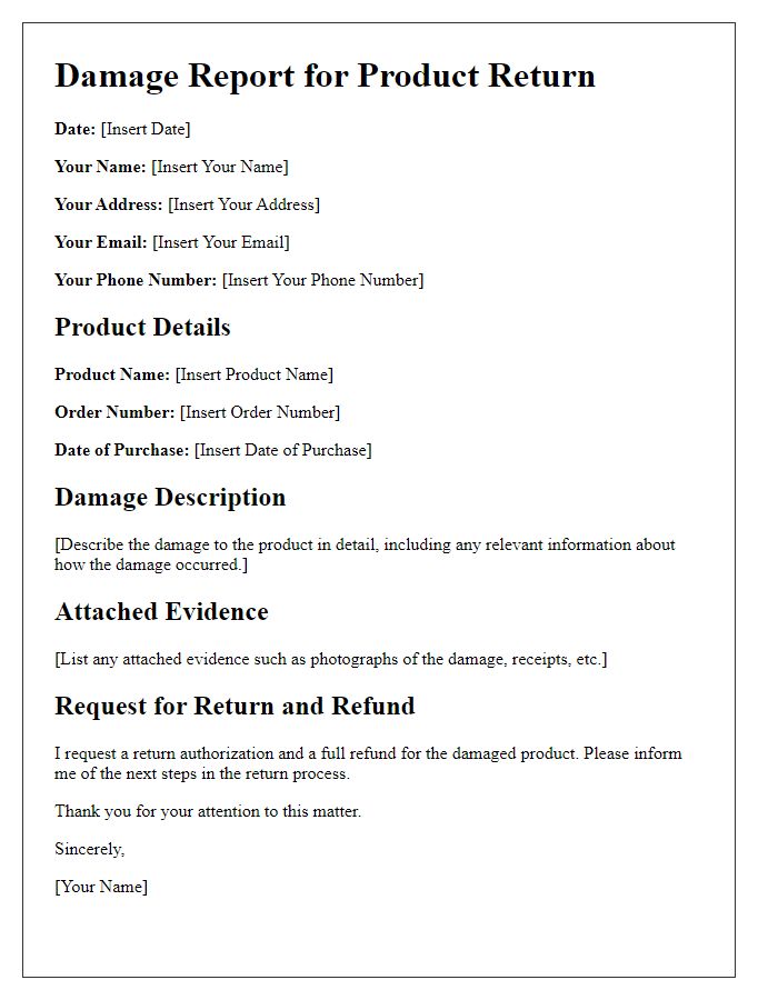 Letter template of damage report for product return