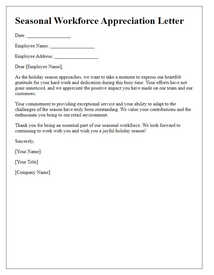 Letter template of retail seasonal workforce appreciation