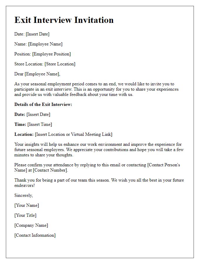 Letter template of retail seasonal workforce exit interview