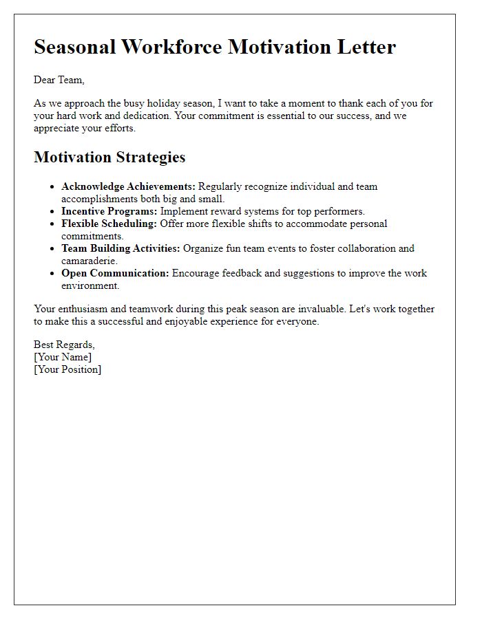 Letter template of retail seasonal workforce motivation strategies