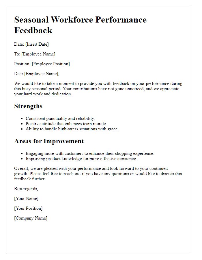 Letter template of retail seasonal workforce performance feedback