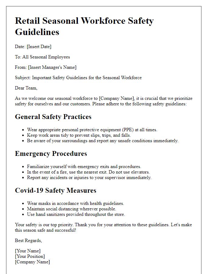 Letter template of retail seasonal workforce safety guidelines