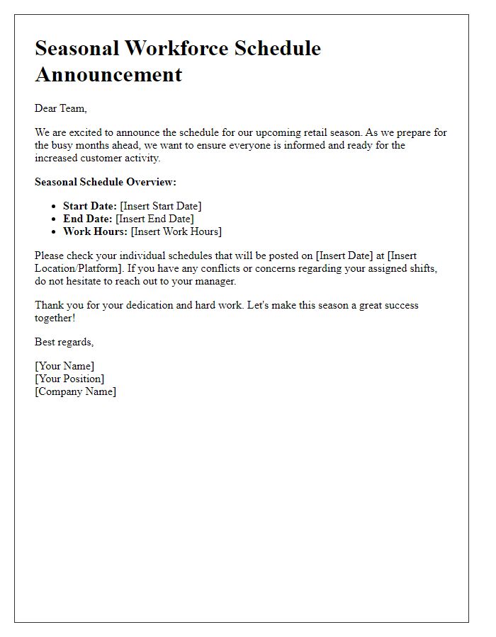 Letter template of retail seasonal workforce schedule announcement