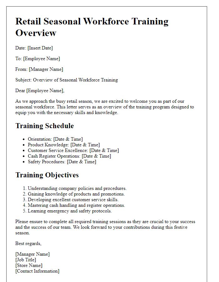 Letter template of retail seasonal workforce training overview