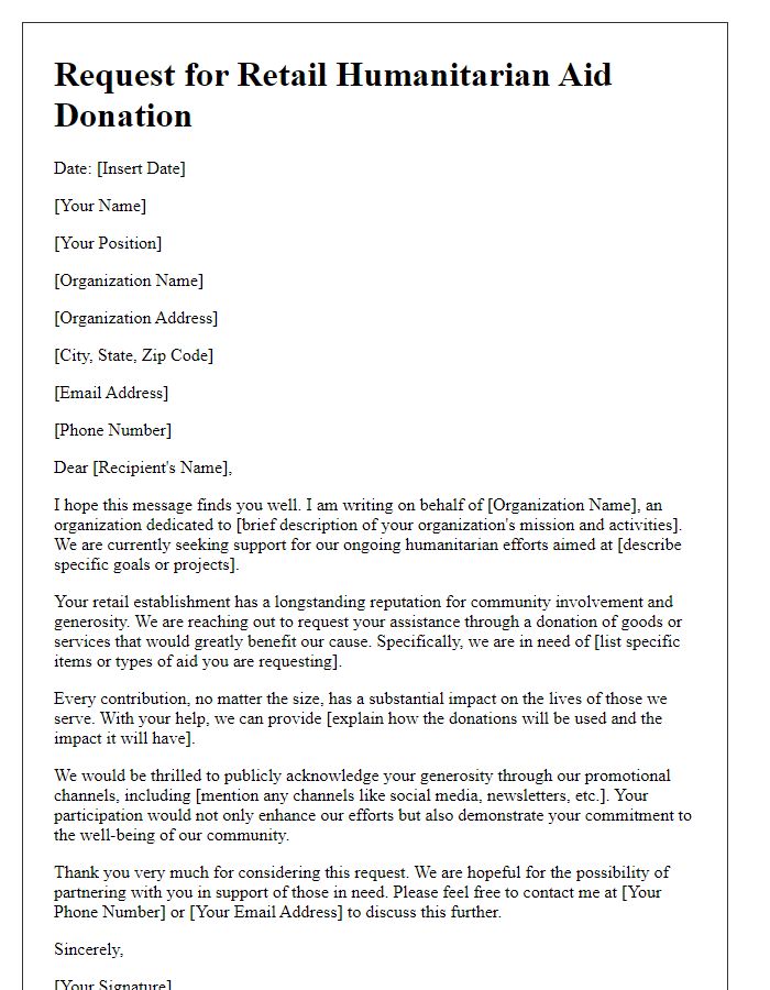 Letter template of retail humanitarian aid donation request