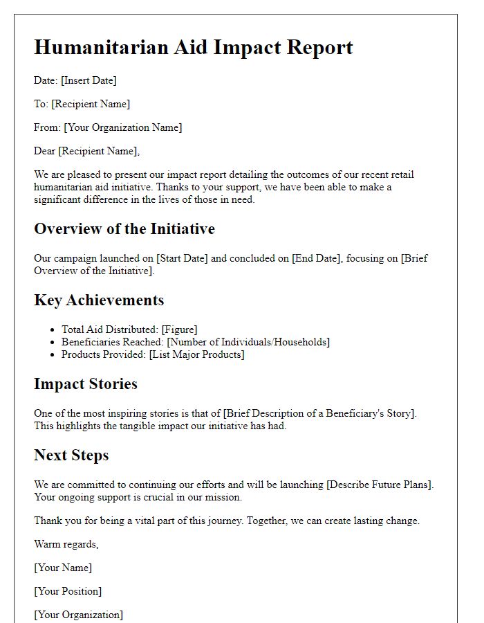 Letter template of retail humanitarian aid impact report