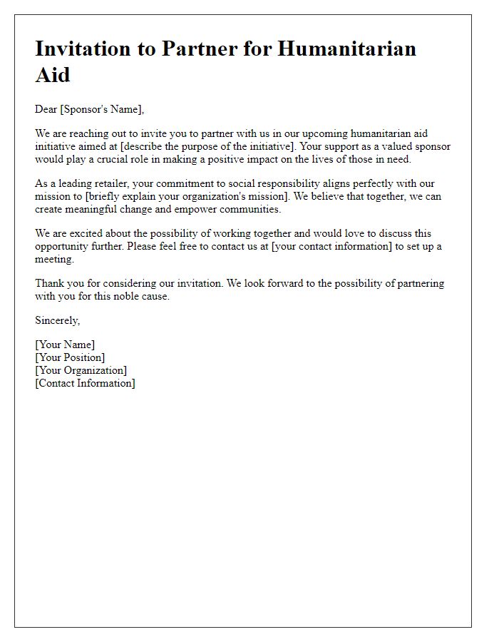 Letter template of retail humanitarian aid sponsor invitation