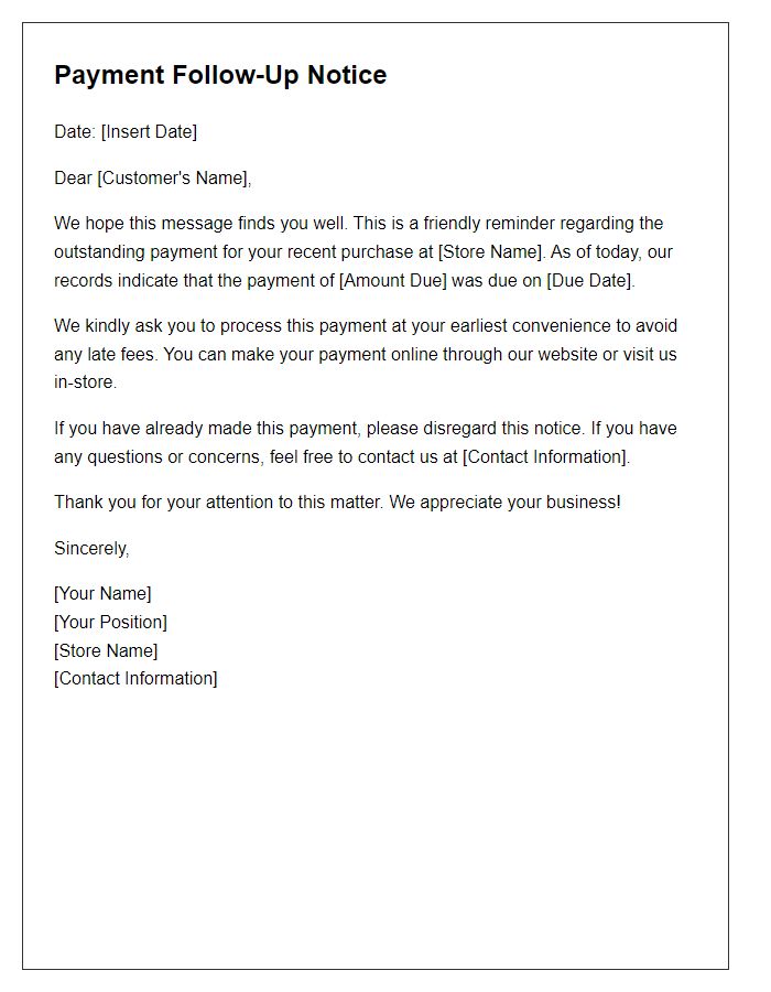 Letter template of retail payment follow-up notice