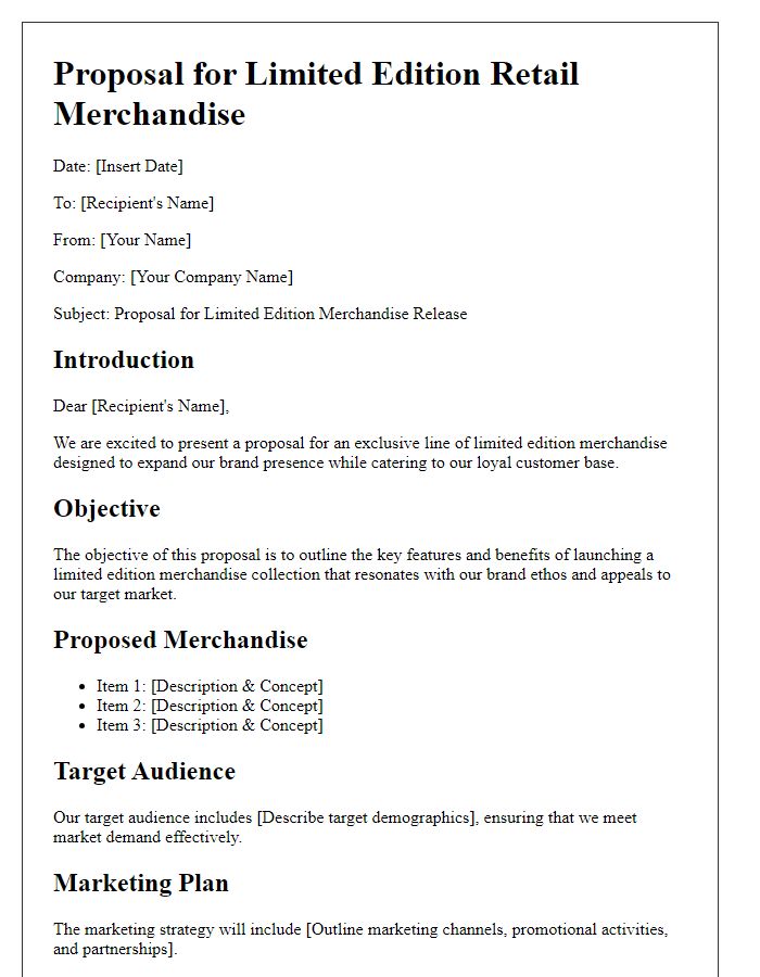 Letter template of retail branded merchandise proposal for limited edition releases