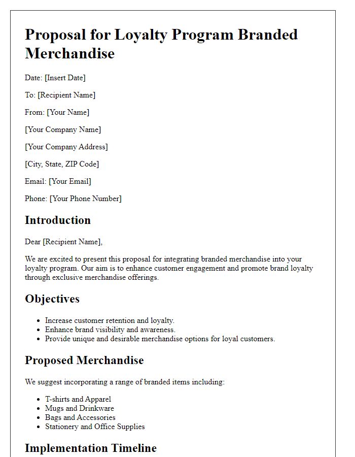 Letter template of retail branded merchandise proposal for loyalty programs