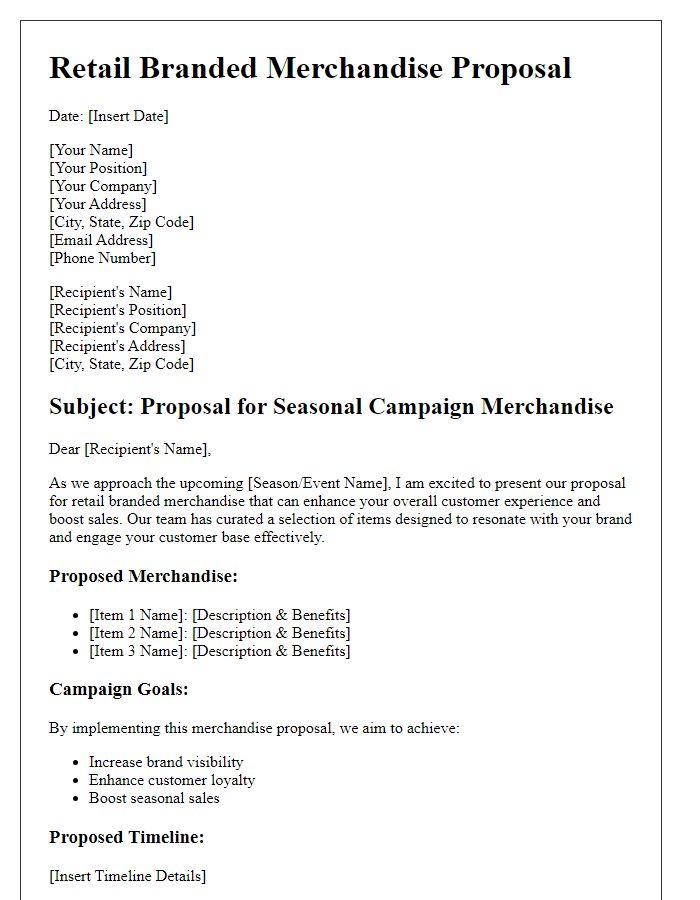 Letter template of retail branded merchandise proposal for seasonal campaigns