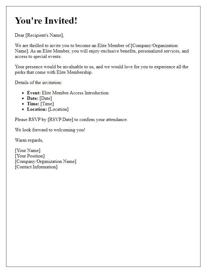 Letter template of Elite Member Access Invitation