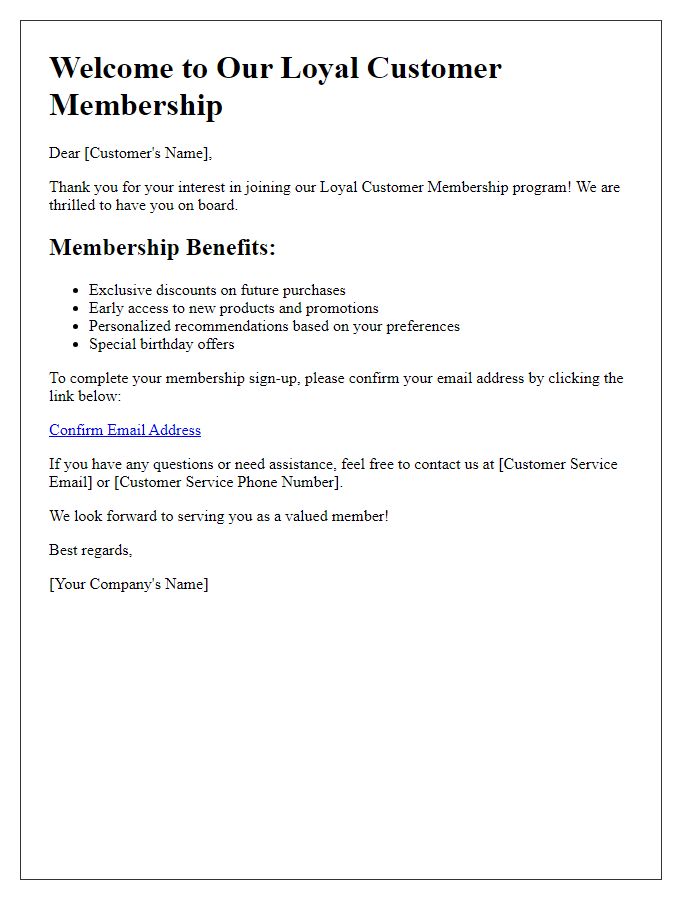 Letter template of Loyal Customer Membership Sign-Up