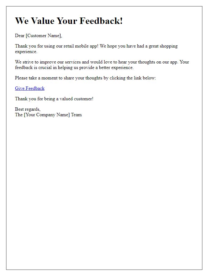 Letter template of retail mobile app feedback request