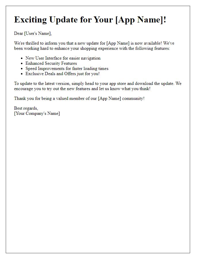 Letter template of retail mobile app update notification
