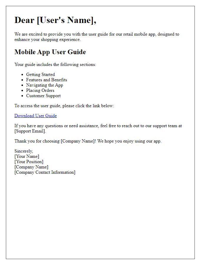 Letter template of retail mobile app user guide distribution