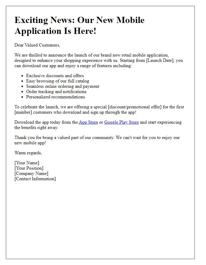 Letter template of retail mobile application rollout announcement