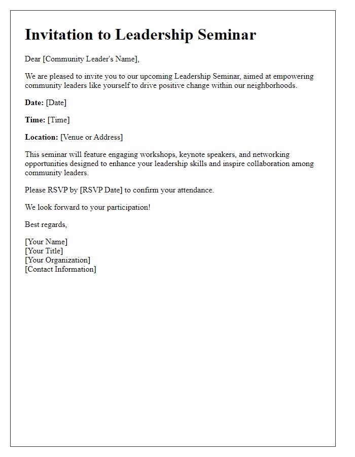 Letter template of leadership seminar invitation for community leaders