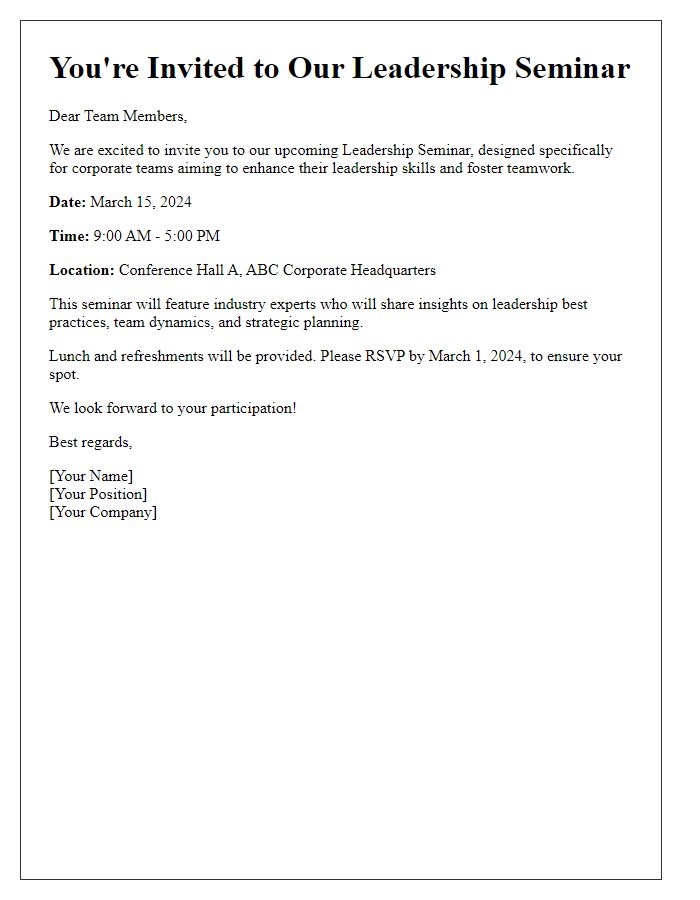 Letter template of leadership seminar invitation for corporate teams