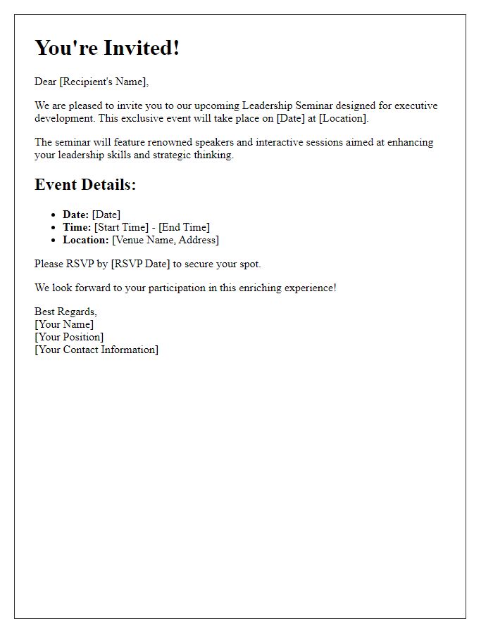 Letter template of leadership seminar invitation for executive development