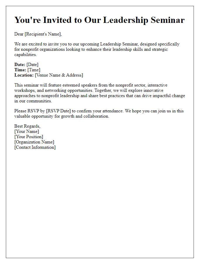 Letter template of leadership seminar invitation for nonprofit organizations