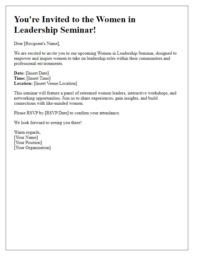 Letter template of leadership seminar invitation for women in leadership