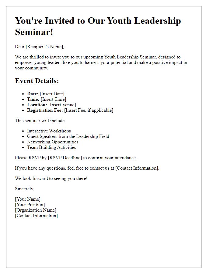 Letter template of leadership seminar invitation for youth leadership programs