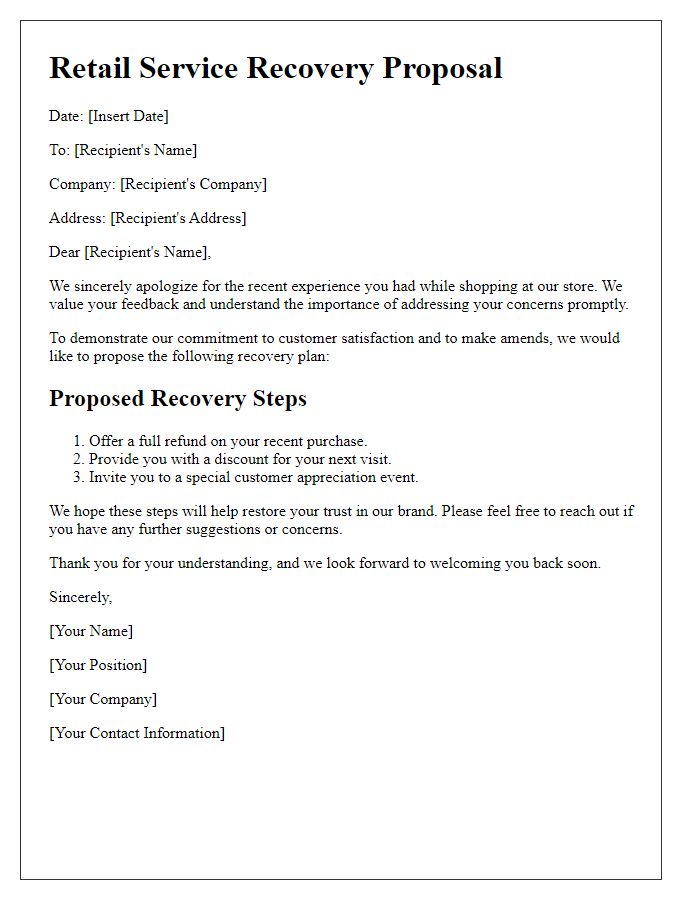 Letter template of retail service recovery proposal