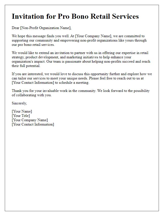 Letter template of retail pro bono service invitation for non-profits