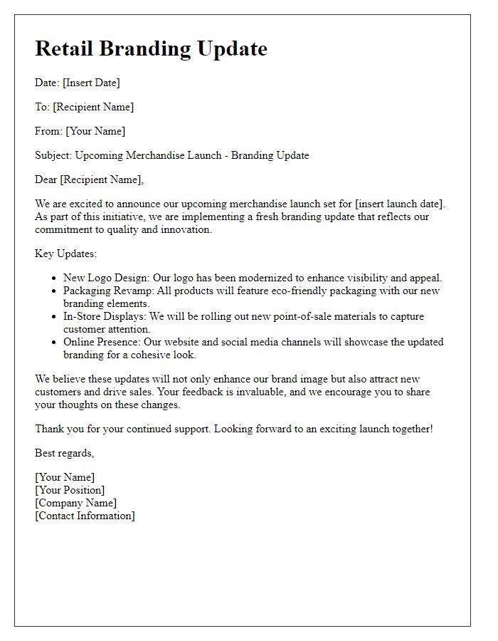 Letter template of retail branding update for merchandise launch