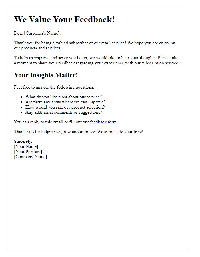 Letter template of retail subscription service feedback request
