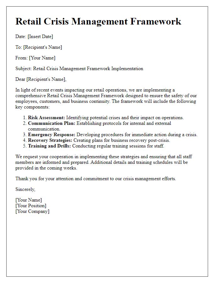 Letter template of retail crisis management framework