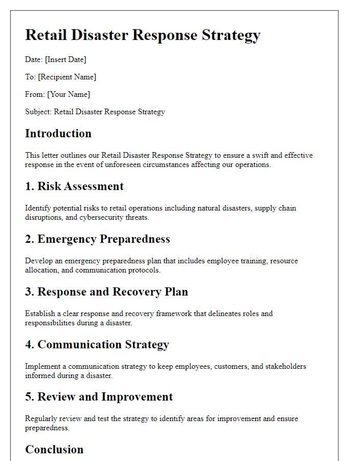 Letter template of retail disaster response strategy