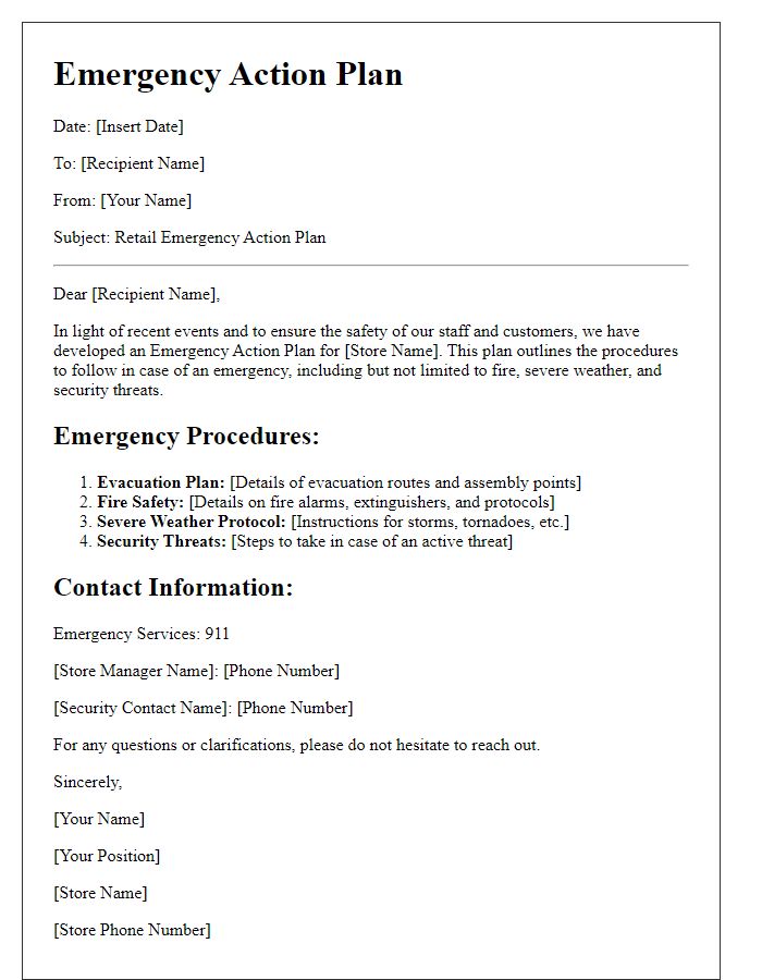 Letter template of retail emergency action plan