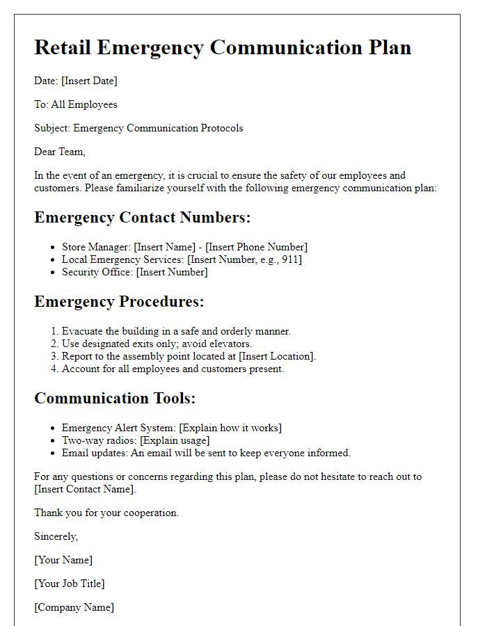 Letter template of retail emergency communication plan