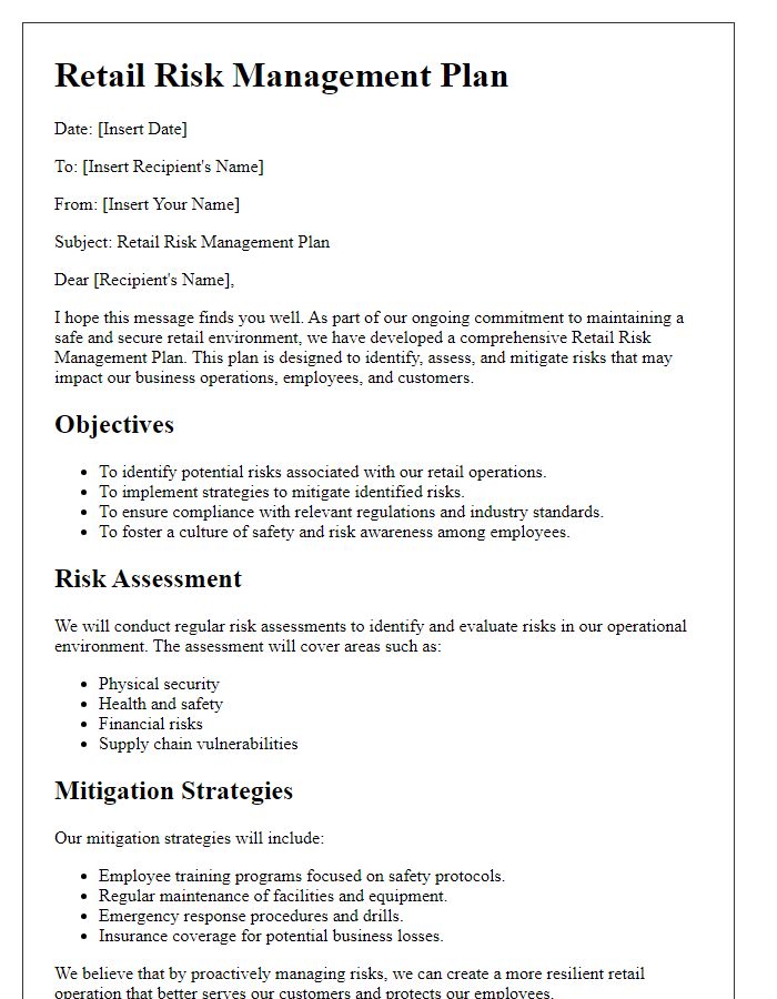 Letter template of retail risk management plan