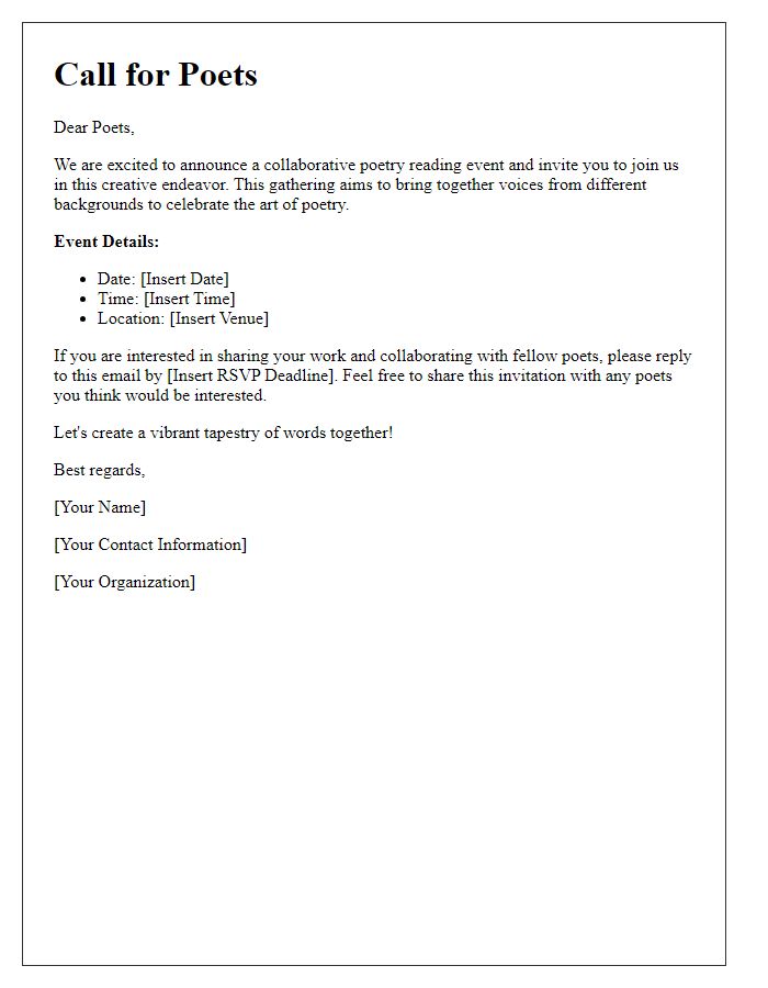 Letter template of call for poets to join a collaborative poetry reading.