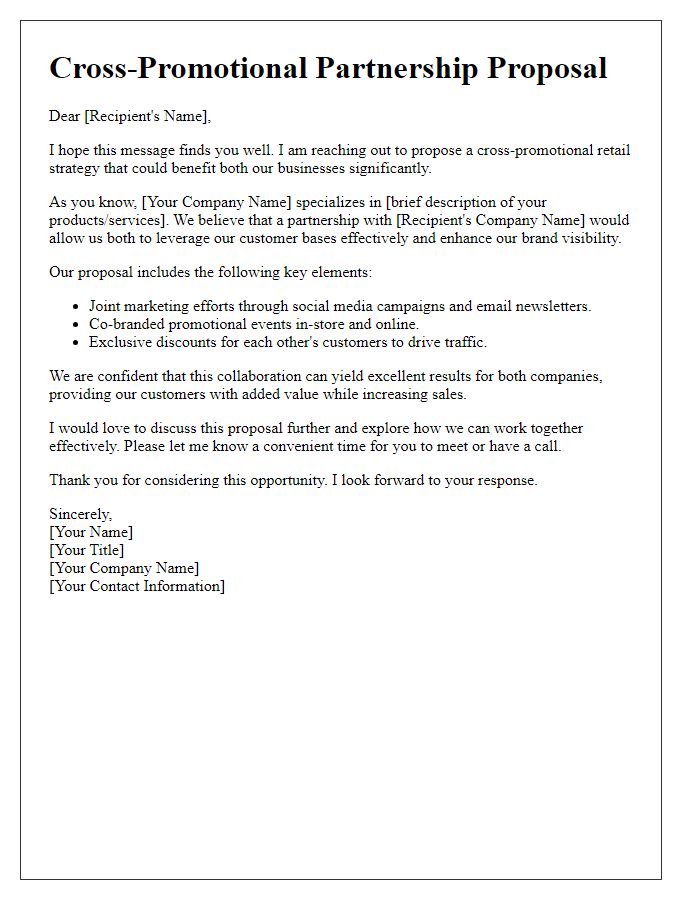 Letter template of cross-promotional retail strategy