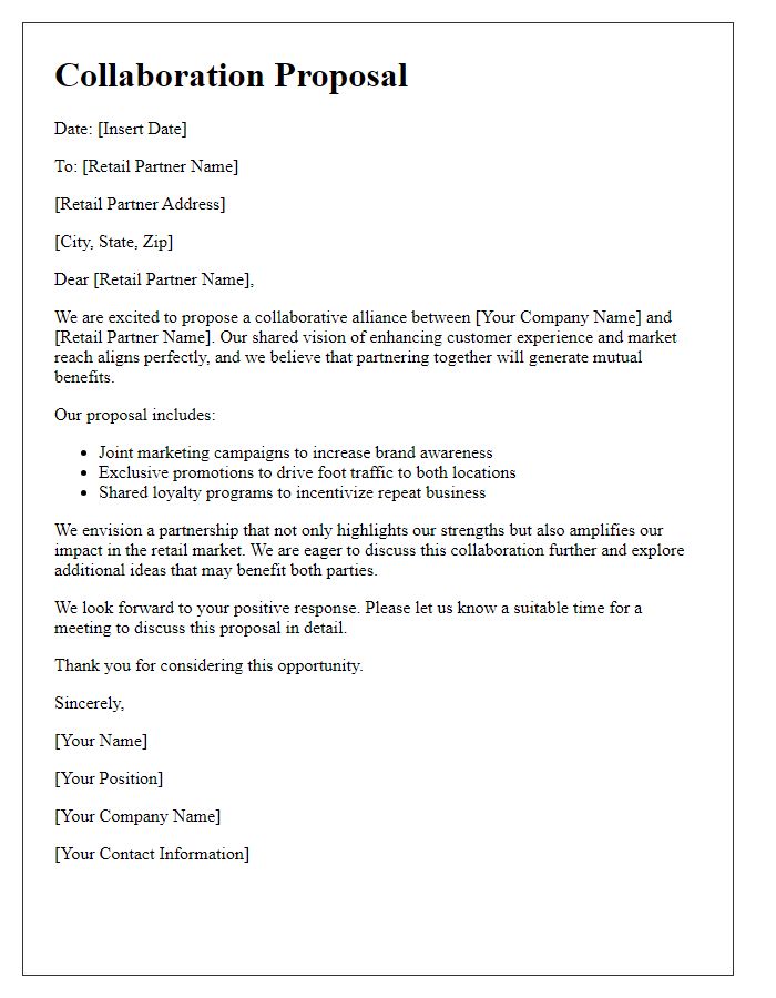 Letter template of retail alliance collaboration