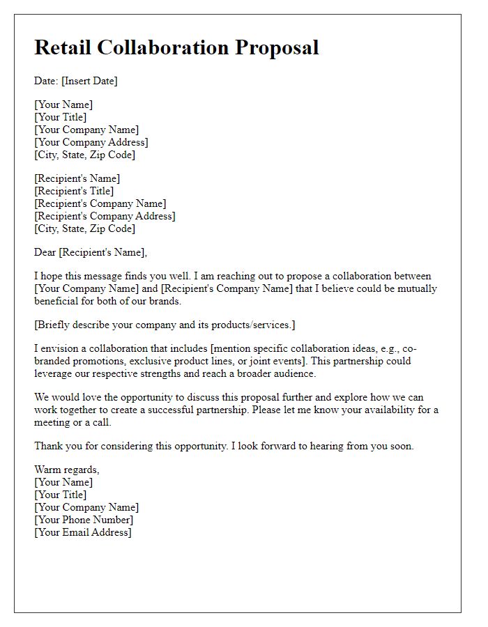 Letter template of retail collaboration proposal