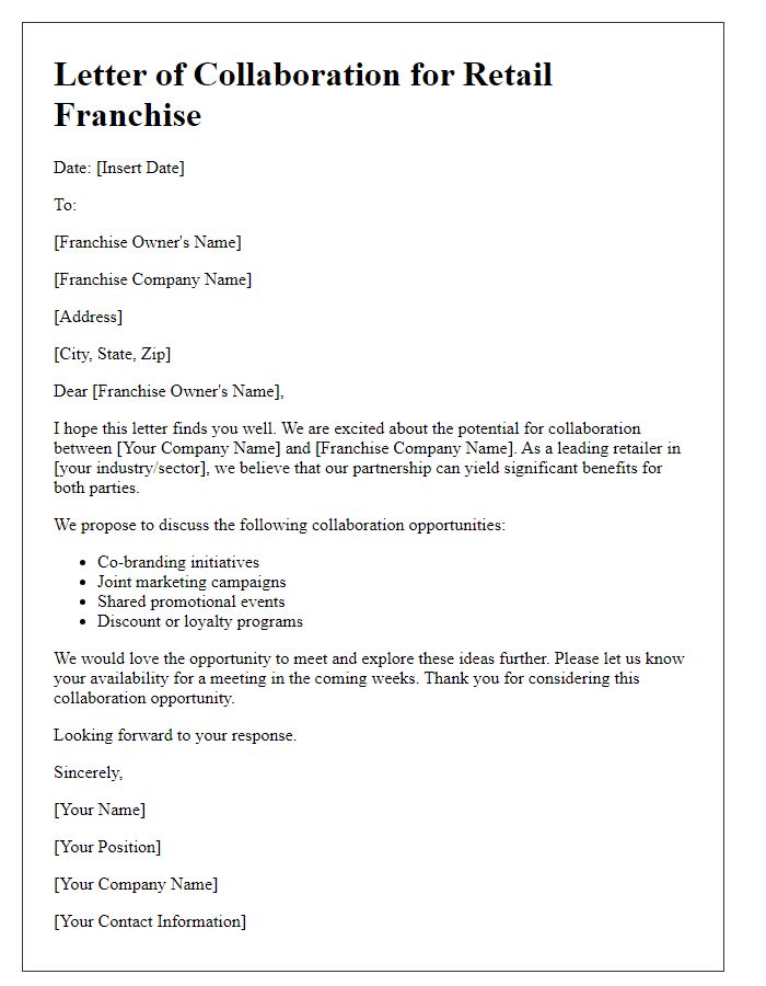 Letter template of retail franchise collaboration