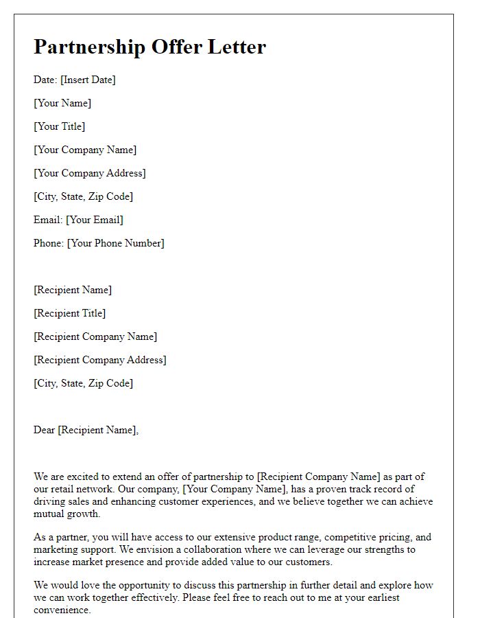 Letter template of retail network partnership offer